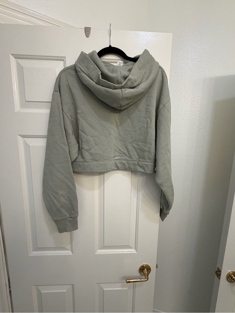 ALO Yoga Cropped Hooded Sweatshirt in Sage Green